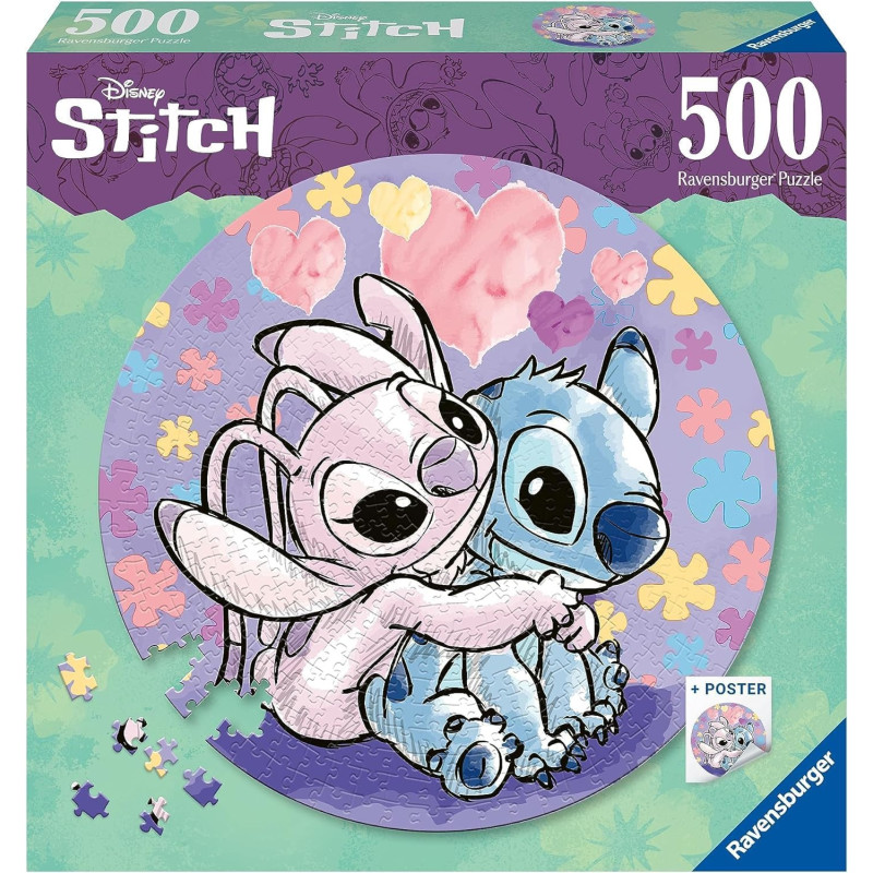 Disney - Puzzle rond 500 pièces Stitch & Angel