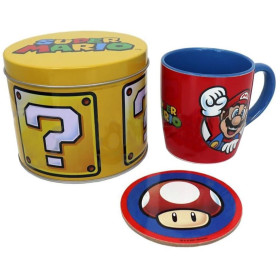 Super Mario - Set Mug + sous-verre dans boîte métallique