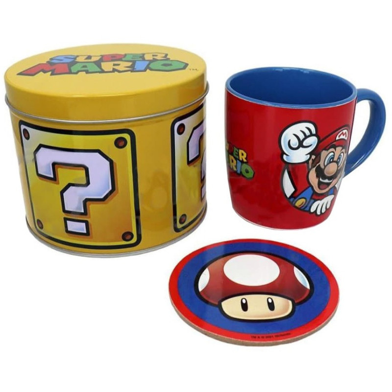 Super Mario - Set Mug + sous-verre dans boîte métallique