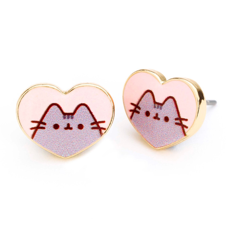 Pusheen - Boucles d'oreilles en forme de coeur