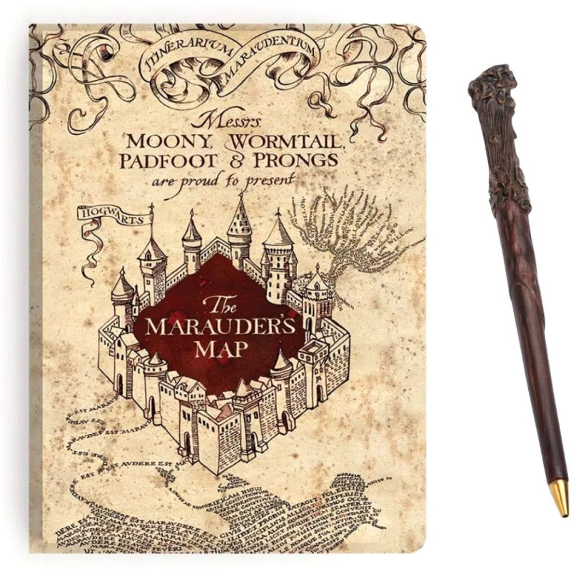Harry Potter - Set carnet A5 Marauder's Map + stylo baguette