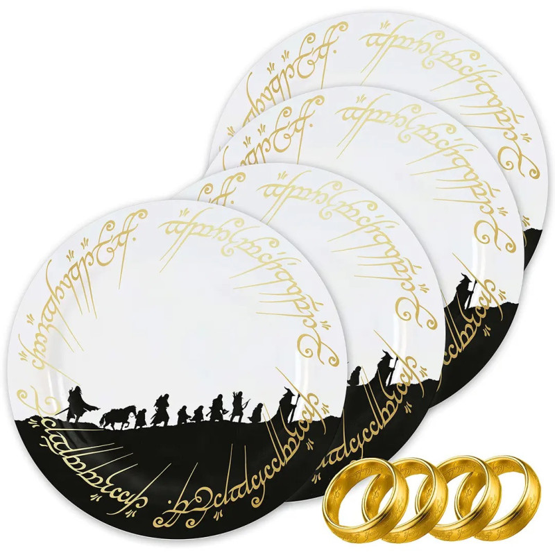 JUILLET 2025 : Lord of the Rings - Set de 4 assiettes Fellowship + ronds de serviette Anneau Unique