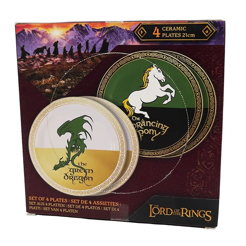 JUILLET 2025 : Lord of the Rings - Set de 4 assiettes Green Dragon & Prancing Pony
