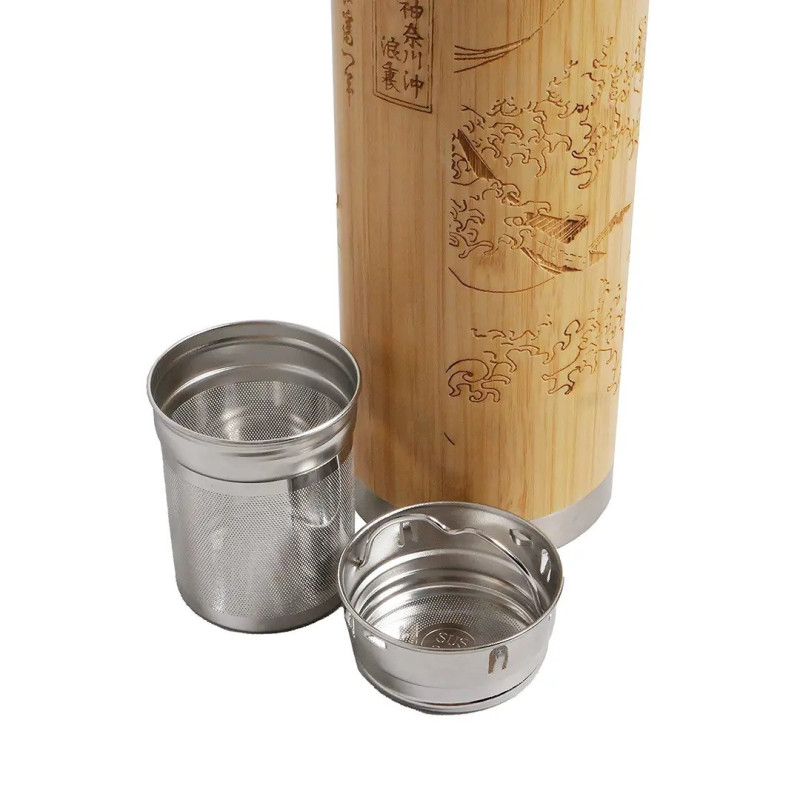 Hokusai - Bouteille à thé en bambou 400 ml La Grande Vague de Kanagawa