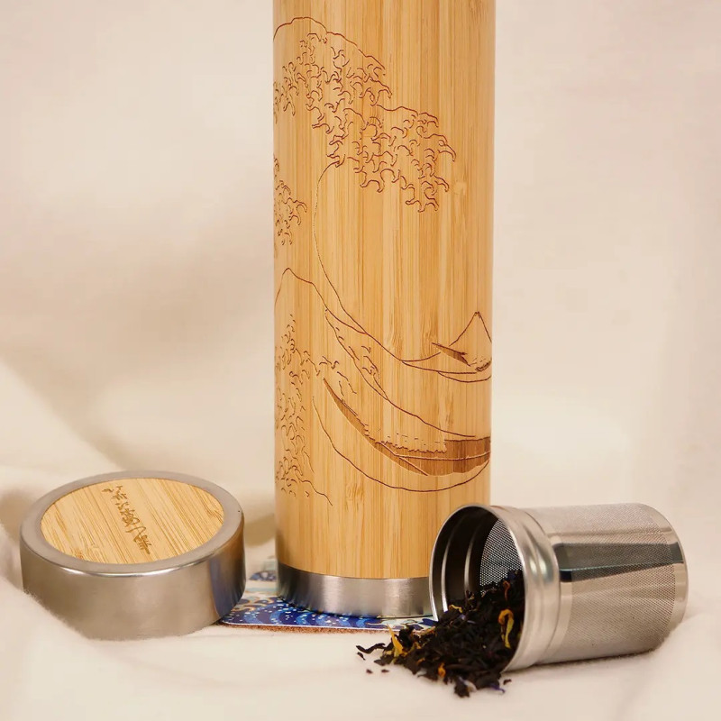 Hokusai - Bouteille à thé en bambou 400 ml La Grande Vague de Kanagawa