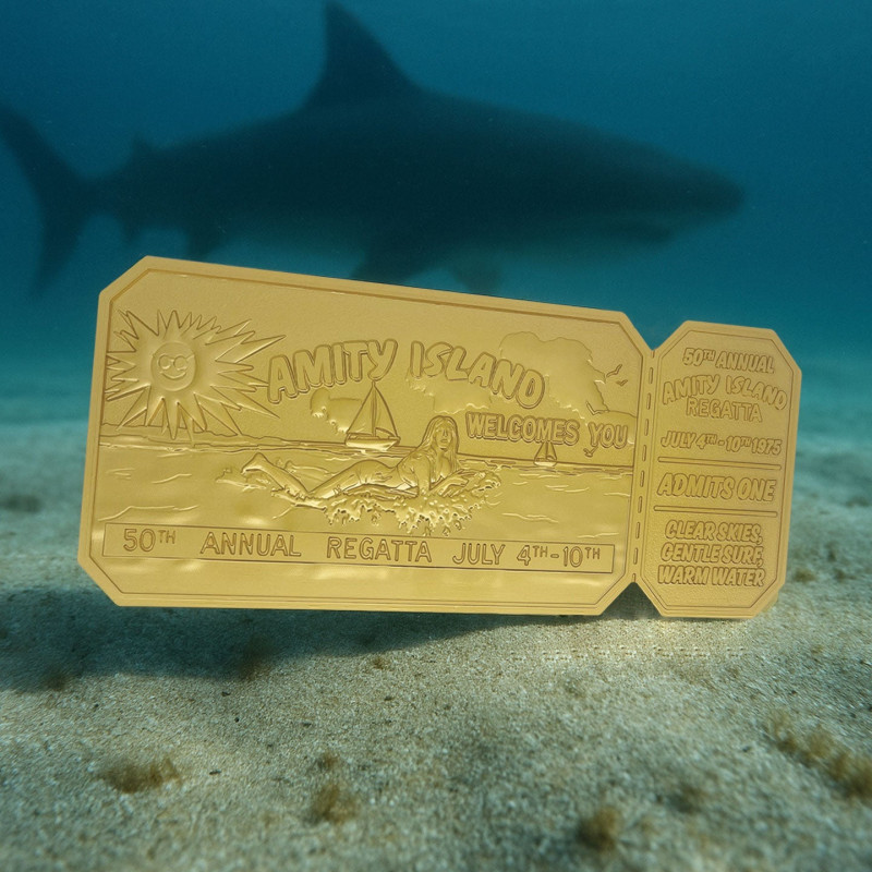 DÉCEMBRE 2025 : Jaws (Les Dents de la Mer) - Ticket 50th Anniversary plaqué or 24K Regatta 1975 exemplaires