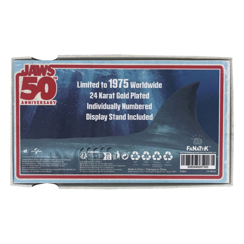 Jaws – Billet Régate Or 24 K 50ᵉ anniversaire – Fanattik