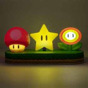 Super Mario - Lampe veilleuse Star, Champignon Rouge, Fleur