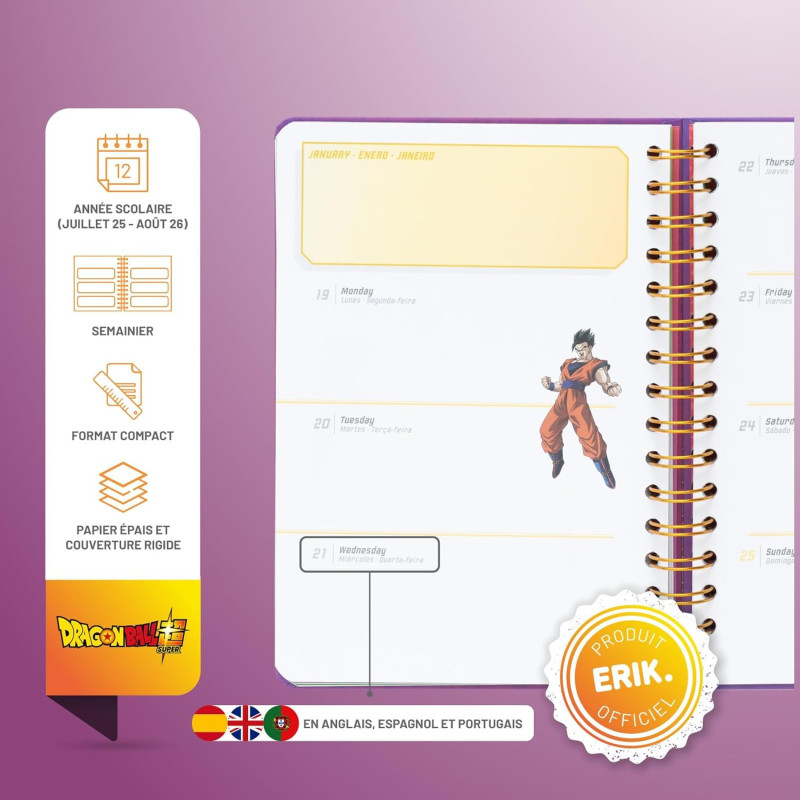 Dragon Ball Z - Agenda scolaire 2025/2026 A5 12 mois semainier