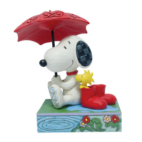 Peanuts - Traditions - Figurine Snoopy and Woodstock under an Umbrella