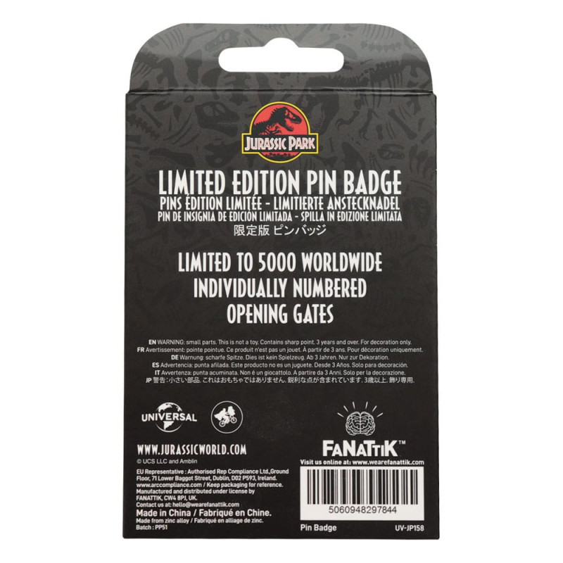 Jurassic Park – Gates Hinged Pin Badge – Édition Limitée