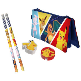 Pokemon - Set de papeterie 5 pièces avec trousse triple