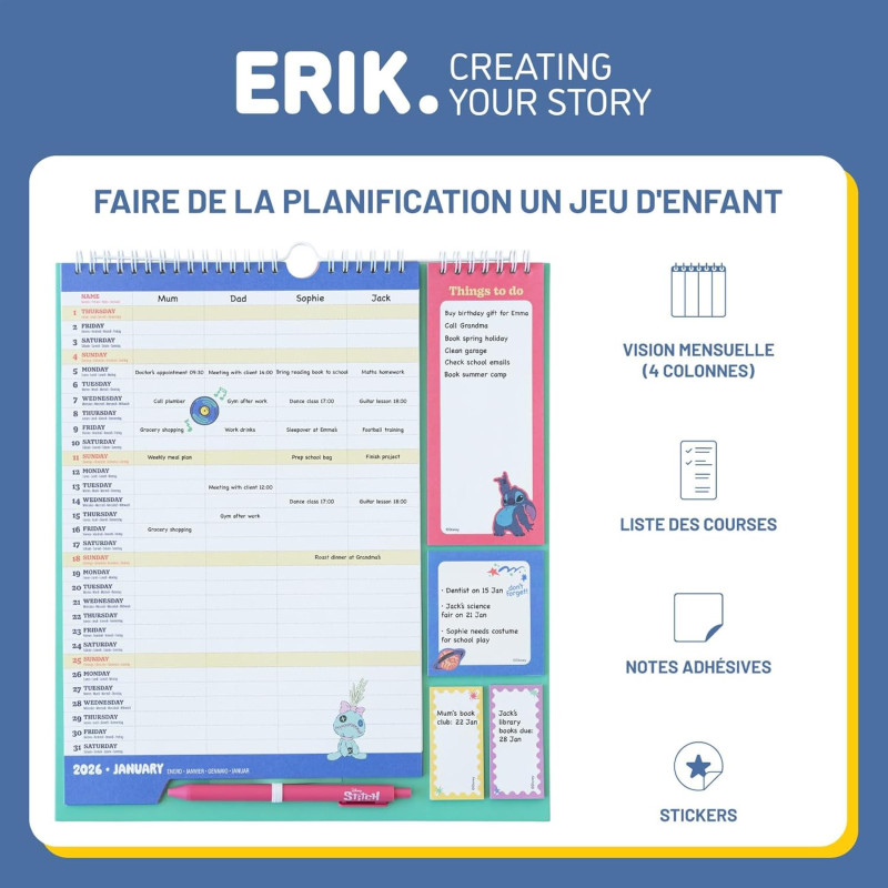Planner 2025/2026 Disney Stitch 16 mois – Erik Officiel