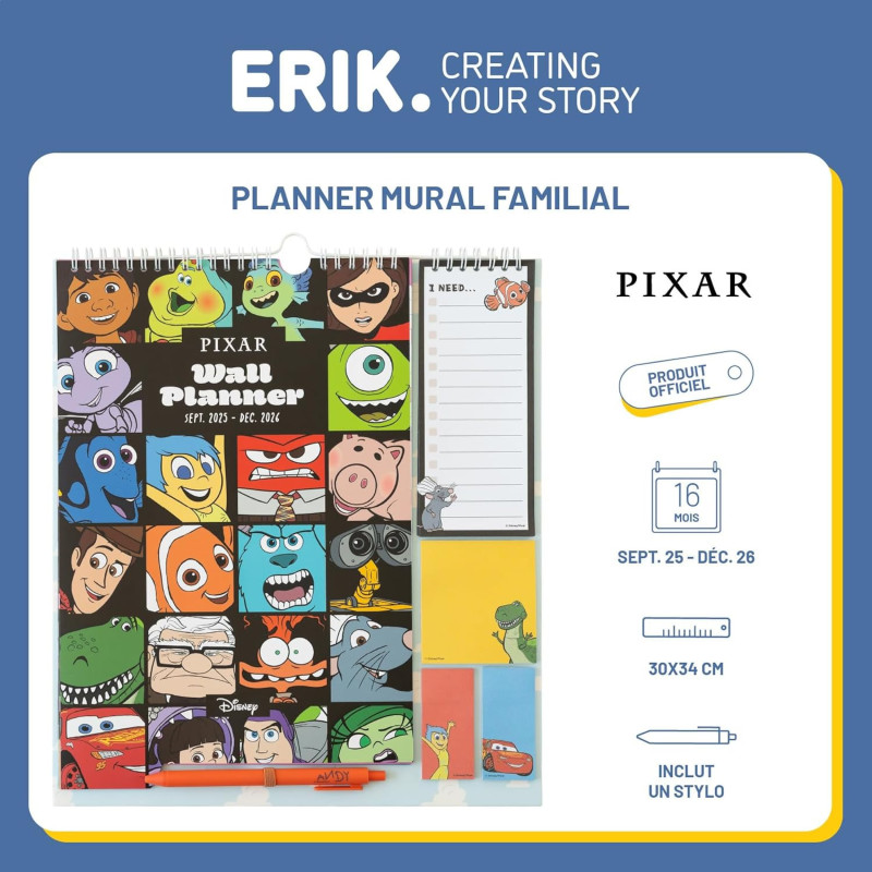 Planner Familial 2025/2026 Pixar 4 Personnes – Erik Officiel