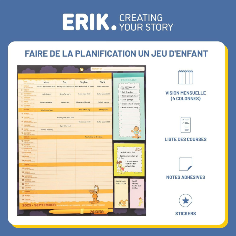 Planner Mural Magnétique Garfield 2025/2026 4 Personnes – Erik