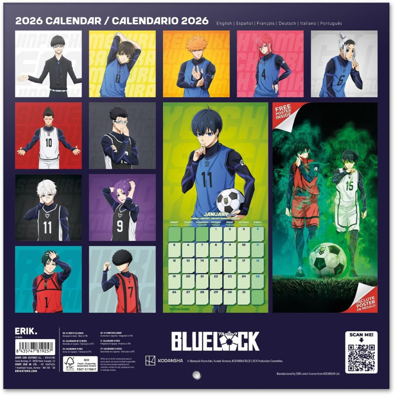 Calendrier Blue Lock 2026 – Licence officielle