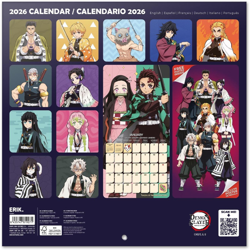 Calendrier Demon Slayer (Kimetsu no Yaiba) 2026 – Licence officielle