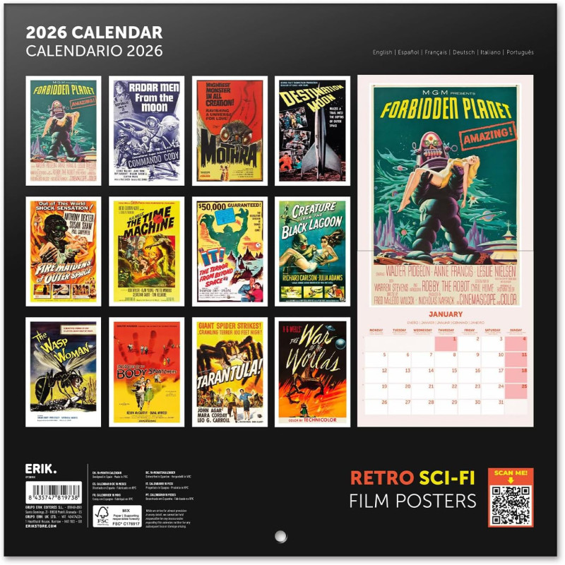 Calendrier Classiques Retro Sci-Fi 2026 – Licence officielle