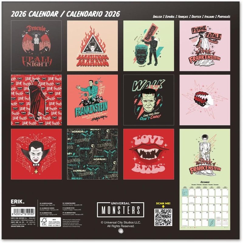 Calendrier Universal Monsters 2026 – Licence officielle