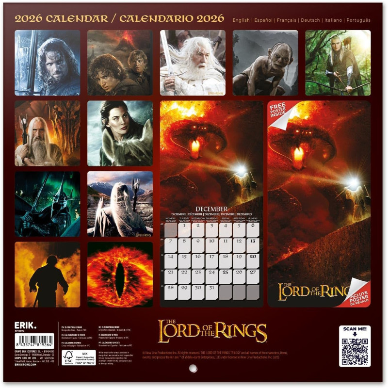 Calendrier Lord of the Rings 2026 – Licence officielle