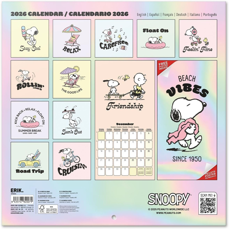 Calendrier Peanuts Snoopy 2026 – Licence officielle