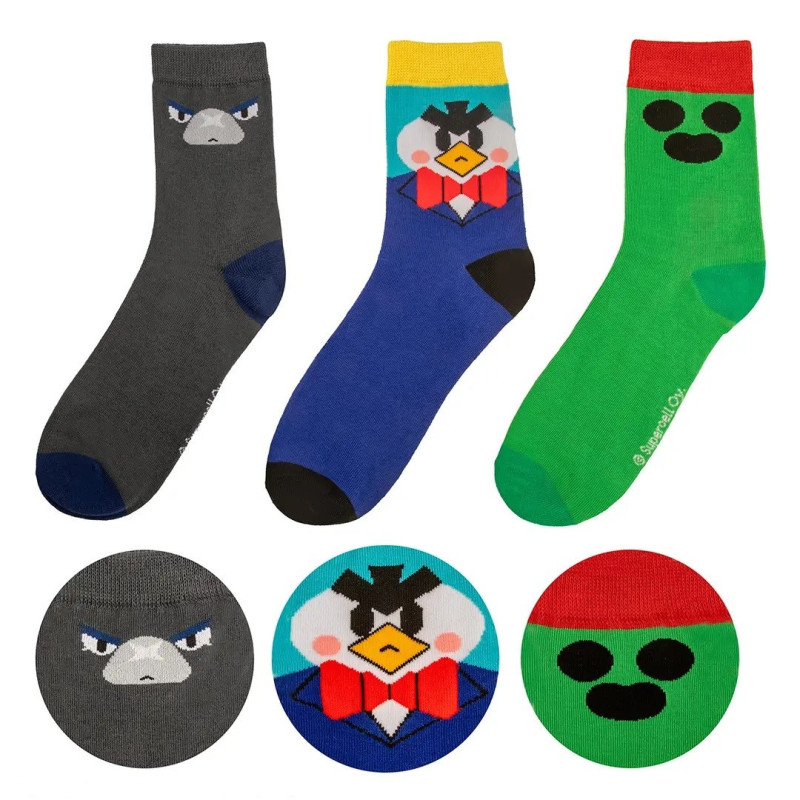 Brawl Stars - Set de 3 paires de chaussettes Spike, Crow & Mr P