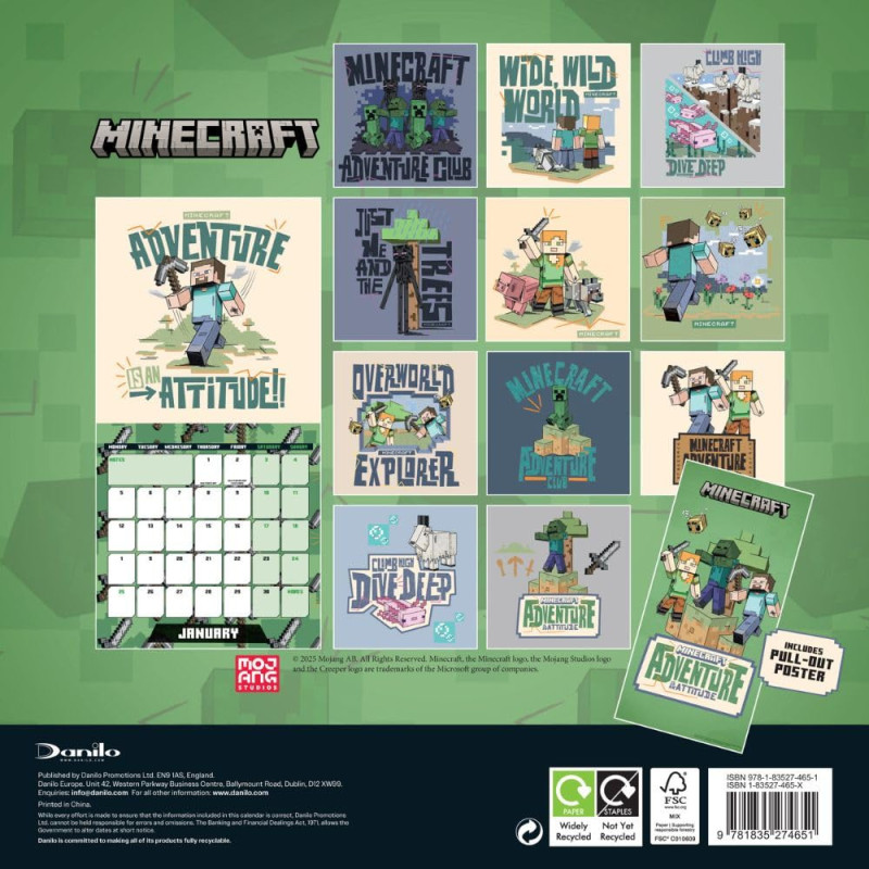 Minecraft – Calendrier 2026 30x30 cm – Officiel