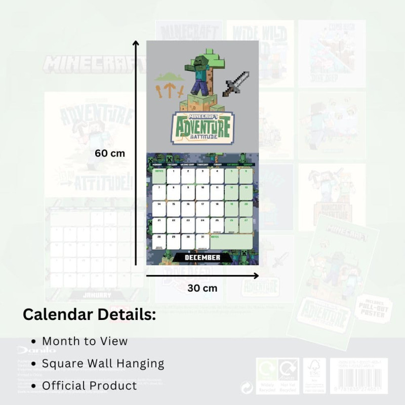 Minecraft – Calendrier 2026 30x30 cm – Officiel