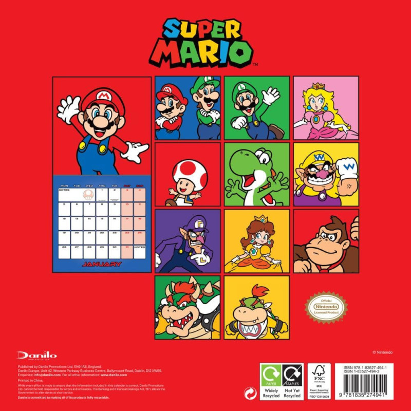 Super Mario – Calendrier 2026 30x30 cm – Officiel