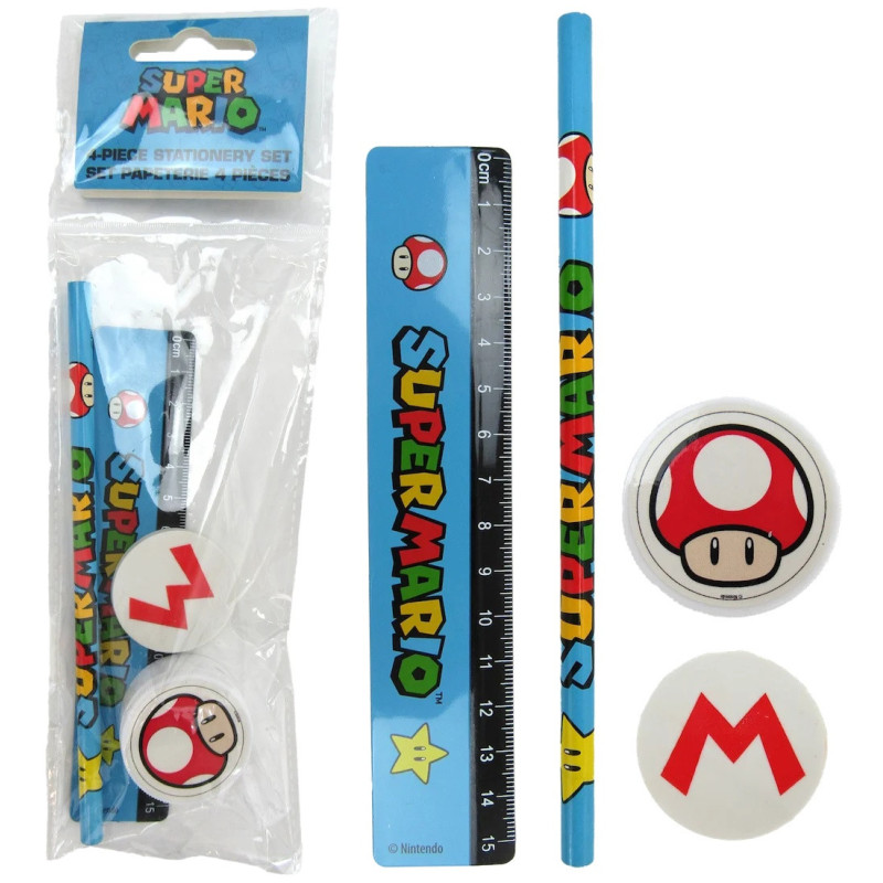 Super Mario - Set de papeterie 4 pièces