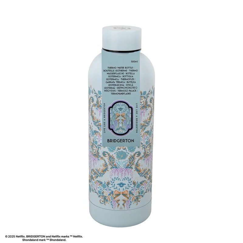 Bridgerton – Bouteille isotherme 500ml Fleurs de damas Bleu Clair