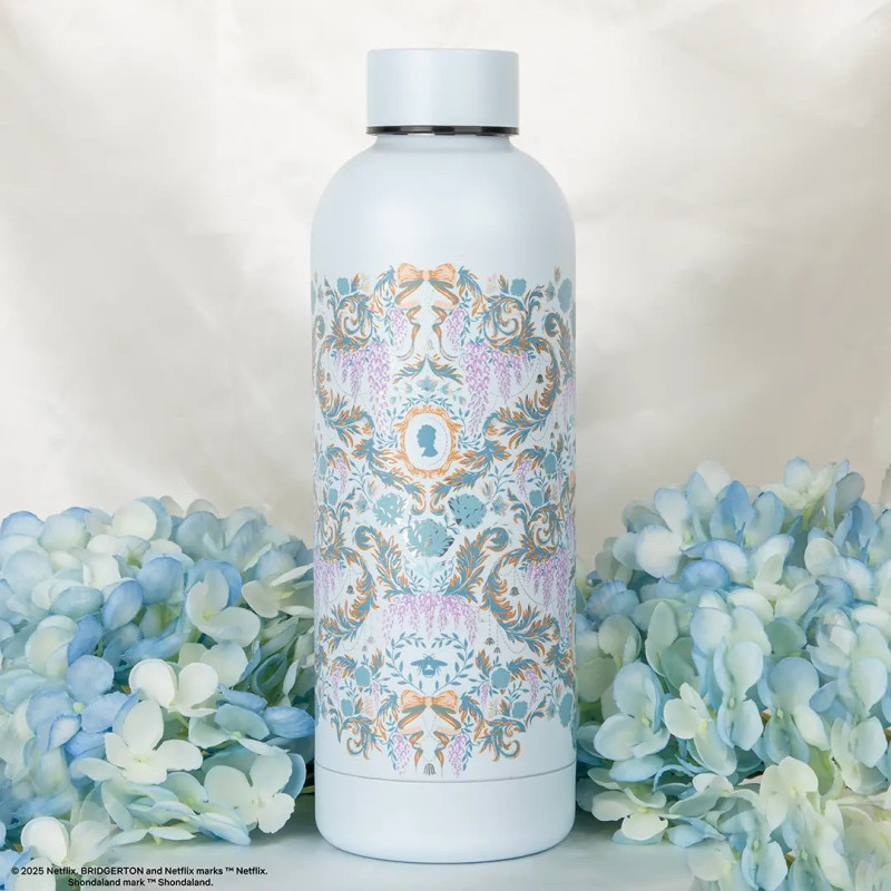 Bridgerton – Bouteille isotherme 500ml Fleurs de damas Bleu Clair