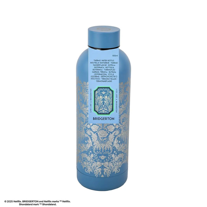 Bridgerton – Bouteille isotherme 500ml Fleurs de damas argentées