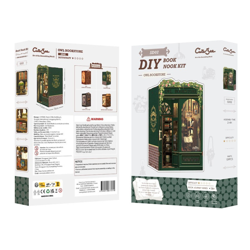 CuteBee - Miniature House - Book Nook Maquette DIY Owl Bookstore