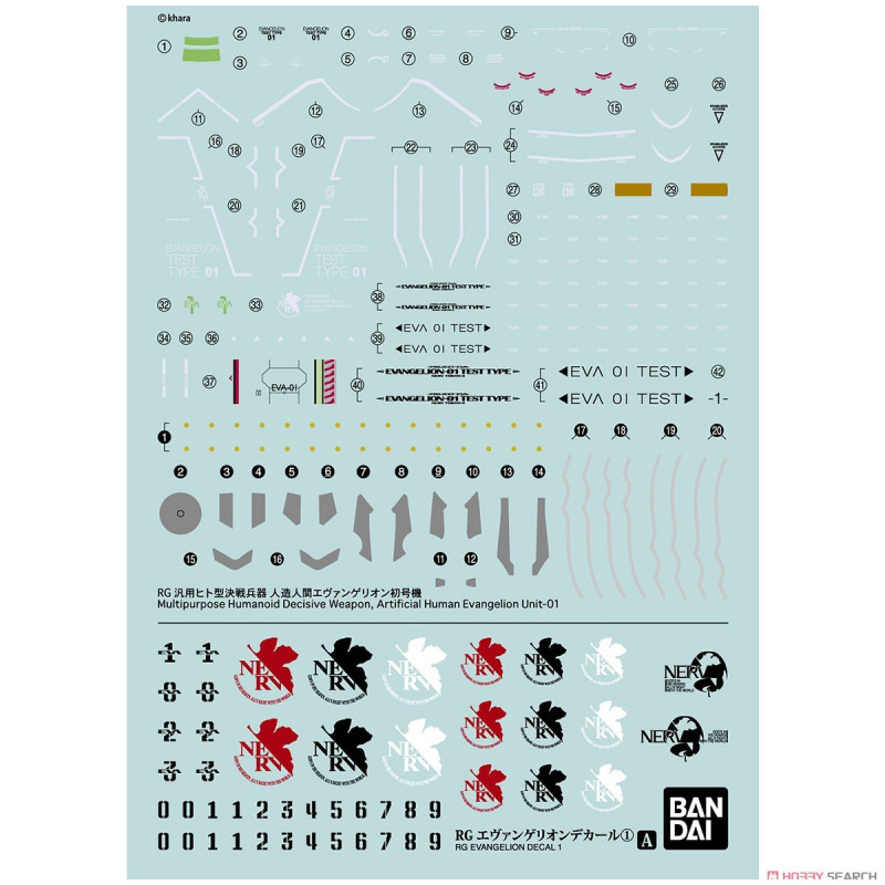 Evangelion - Decals RG Decal pour EVA Unit-01/00 - Bandai