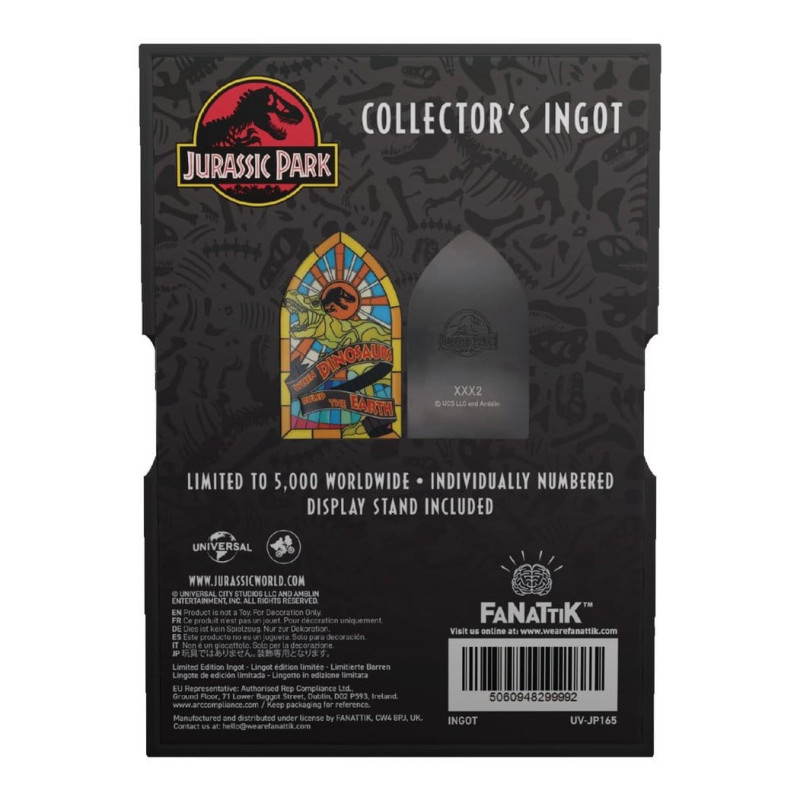 NOVEMBRE 2026 : Jurassic Park - Plaque Lingot en Métal Stained Glass Style 11 cm