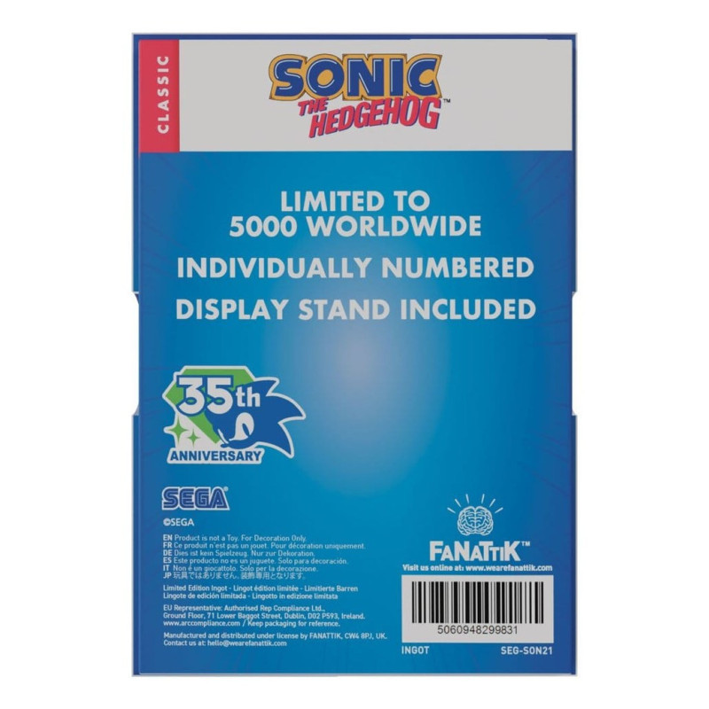 NOVEMBRE 2026 : Sonic The Hedgehog - Plaque Lingot en Métal Stained Glass Style 10 cm