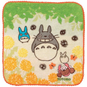 Mon voisin Totoro - Mini serviette Totoro avec feuilles et fleurs 25 x 25 cm
