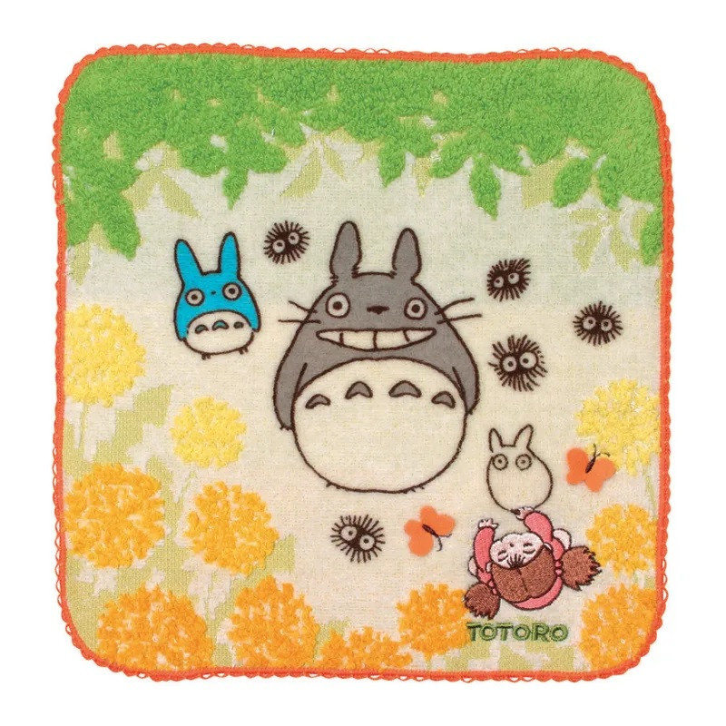 Mon voisin Totoro - Mini serviette Totoro avec feuilles et fleurs 25 x 25 cm