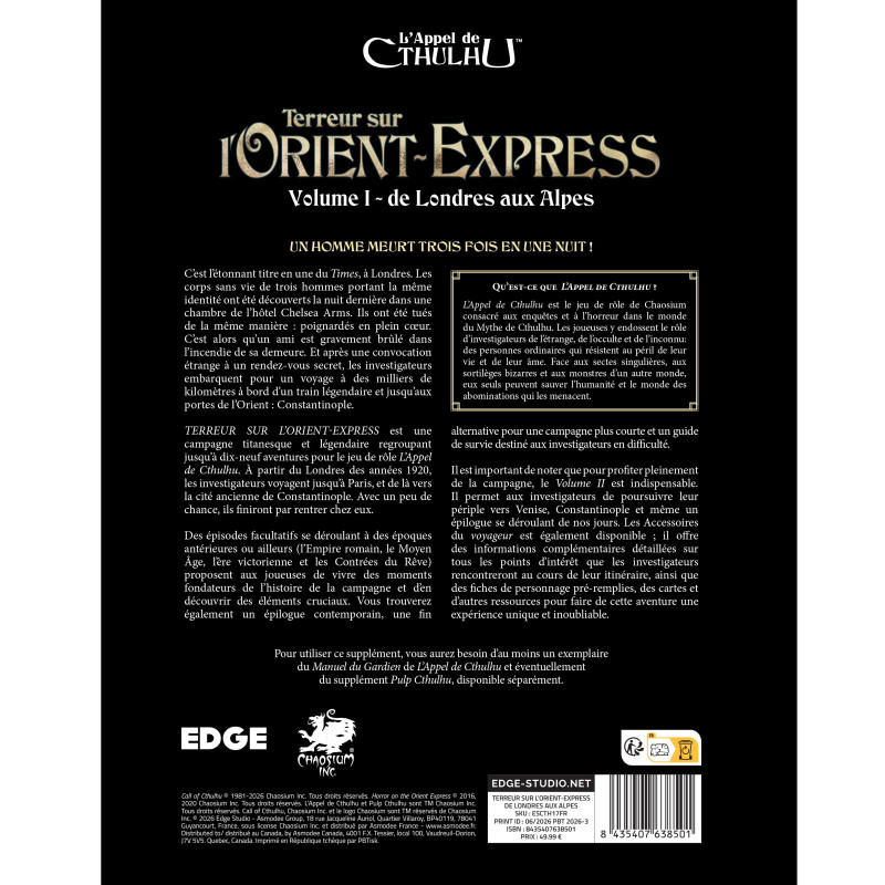 L'Appel de Cthulhu - Terreur sur l’Orient-Express, Vol.1 : De Londres aux Alpes