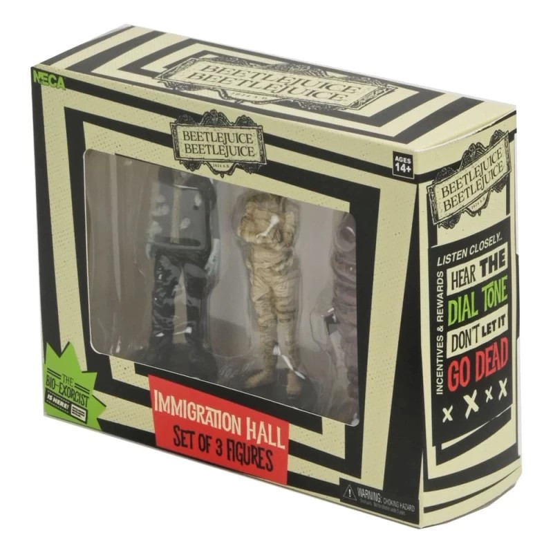 Beetlejuice Beetlejuice - Pack de 3 figurines Immigration Hall (Richard, Agent d'Immigration & Anaconda Man)