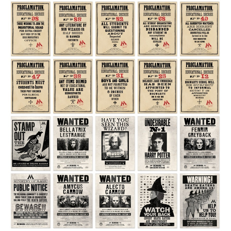 Harry Potter - Set de 20 cartes postales Ministry of Magic Proclamations and Wanted Posters