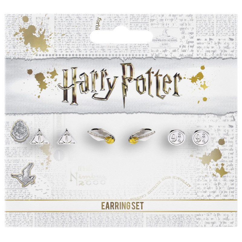 Harry Potter - Boucles d'oreilles Deathly Hallows, Platform 9 3/4, Golden Snitch