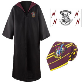 Harry Potter - Pack déguisement Gryffindor : robe de sorcier + cravate + 5 tatouages