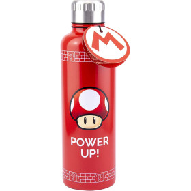 Super Mario - Bouteille gourde métallique Power Up Champignon rouge