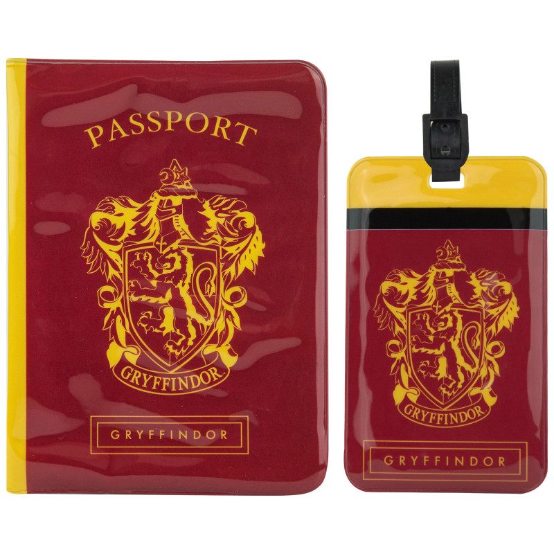 Harry Potter - Set couverture de passeport + étiquette de bagage Gryffindor