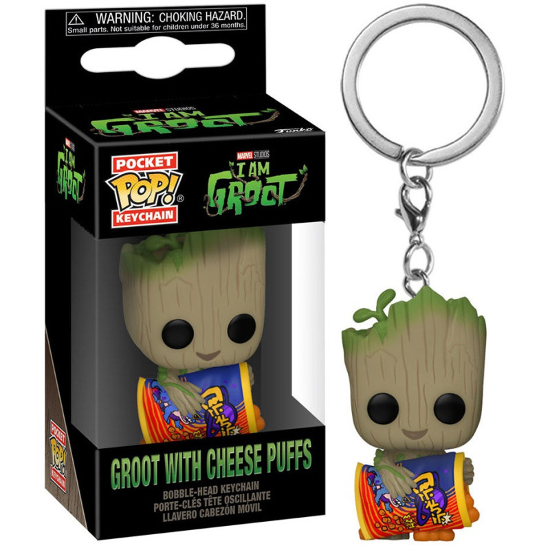 Marvel - Pop! Pocket I'm Groot - Porte-clé Groot Cheese Puffs