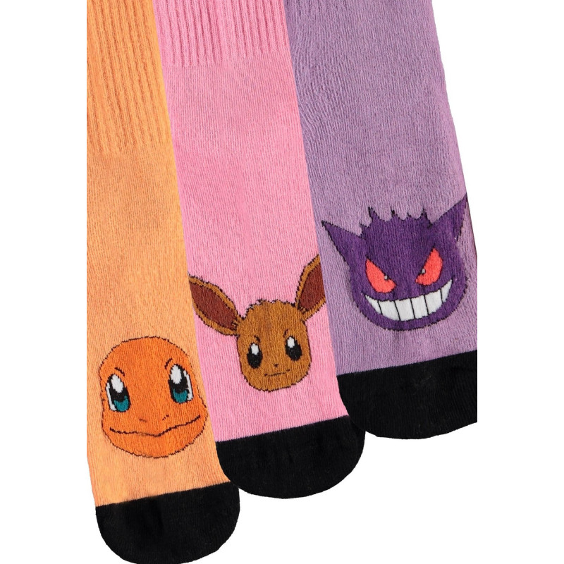Pokemon - 3 paires de Chaussettes Dengar, Evoli & Salamèche 35/38