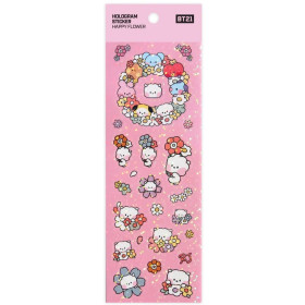 BT21 - Planche de stickers hologram Happy Flowers : RJ