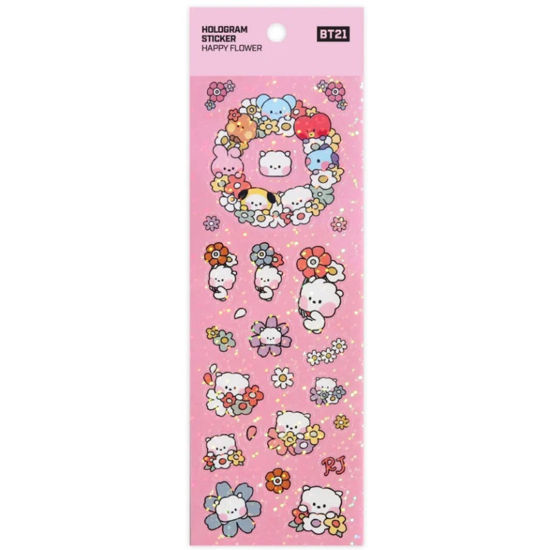 BT21 - Planche de stickers hologram Happy Flowers : RJ